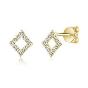 14K Real Diamond Rhombus Shape Tiny Stud Earrings